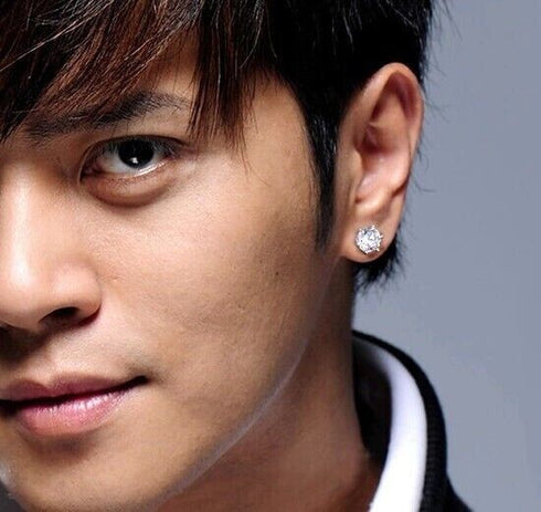 Brilliant Cut 18K White Gold Plated Cubic Zirconia Men Women Solitaire Earrings